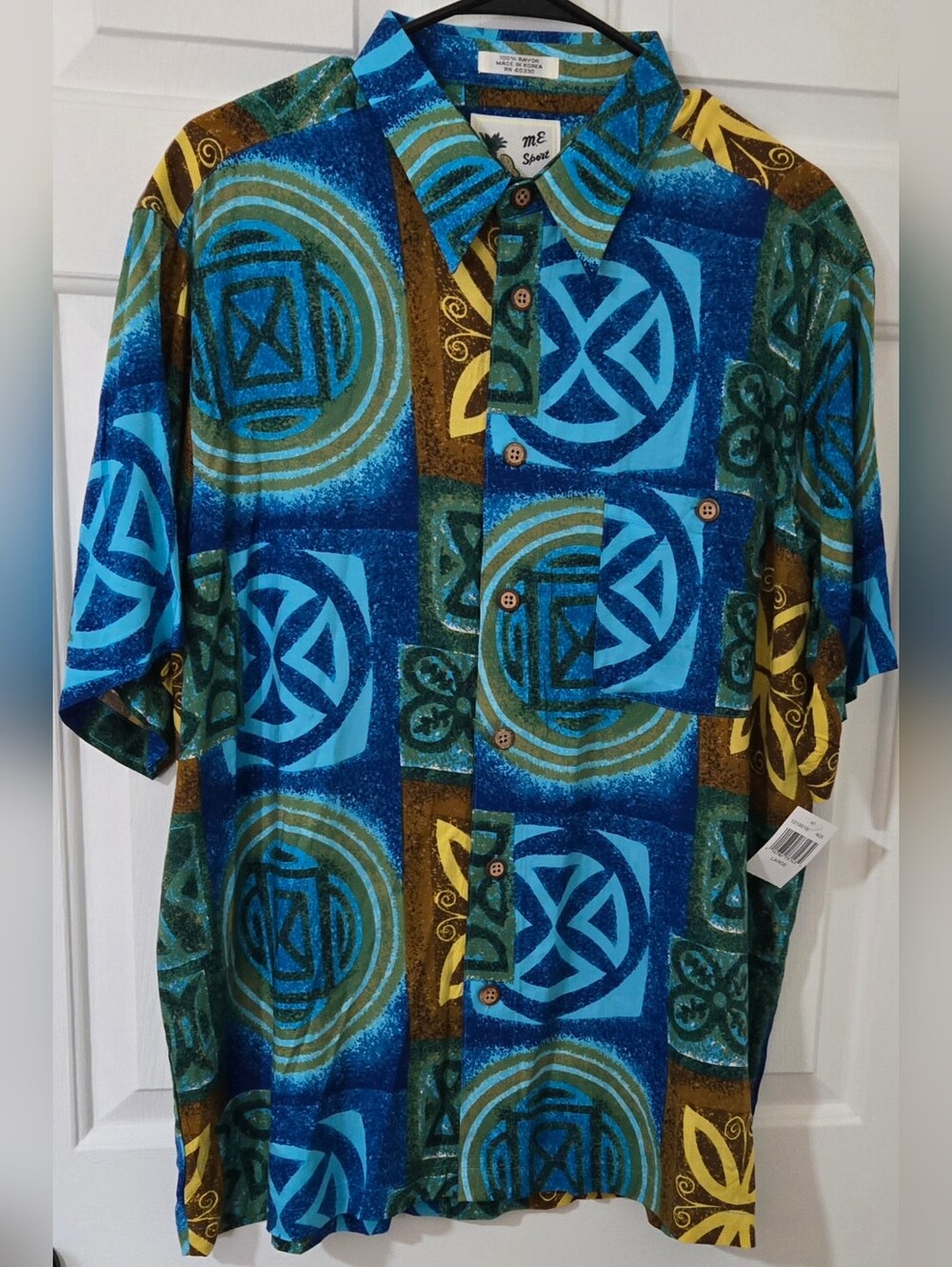 Vintage M.E. Sport Hawaiian Shirt Mens Large 90s Aloha Button Up Tribal Tiki NEW
